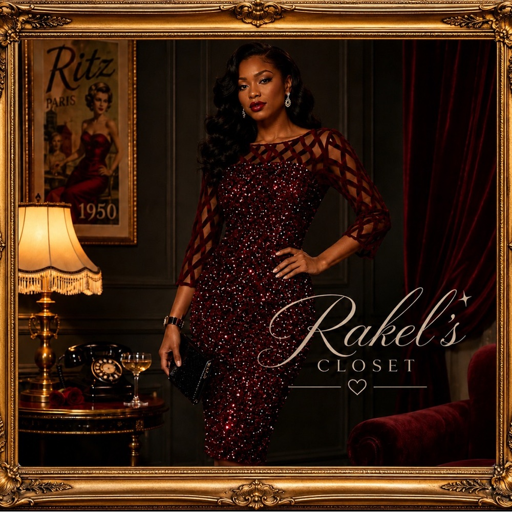 1950s inspired retro ruby red sequin dress.�🎄